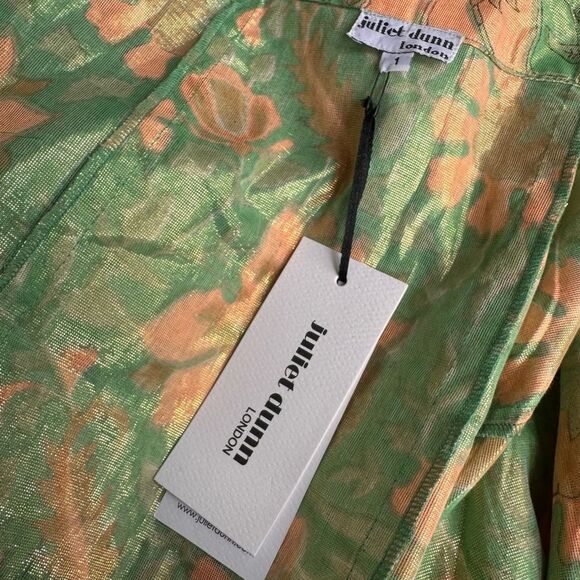 Juliet Dunn Floral Cotton-Blend Lamé Beach Cover-Up in Kelly Green/Coral NWT 4/6 - Picture 6 of 6